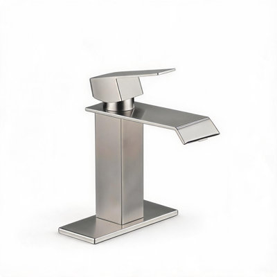 Robinet de lavabo de salle de bain à poignée simple en nickel brossé avec flux laminaire