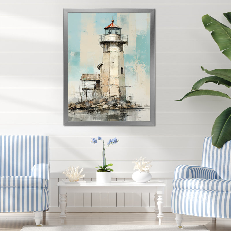 Phare côtier gris minimal, Cadre simple argenté, H 20 po x l 12 po x P 1 po