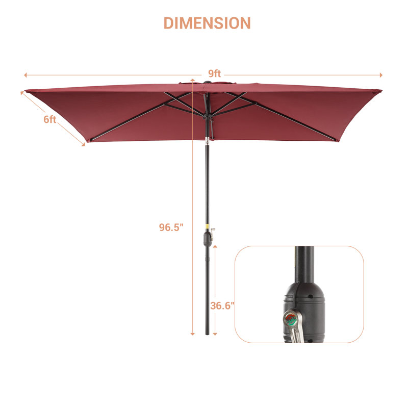 Parasol de marché rectangulaire 107,7 po x 71,9 po Sayah, Vin rouge