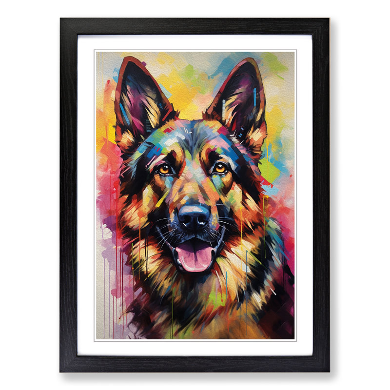German Shepherd Informel No.2 - Single Picture Frame Print on Wood, Black, 46cm H x 34cm W x 2cm D