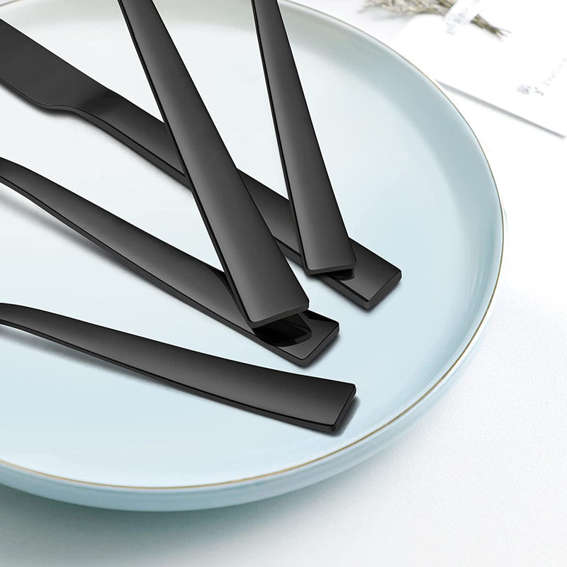 Everly Quinn Stainless Steel Flatware Set - Service for 8, Black