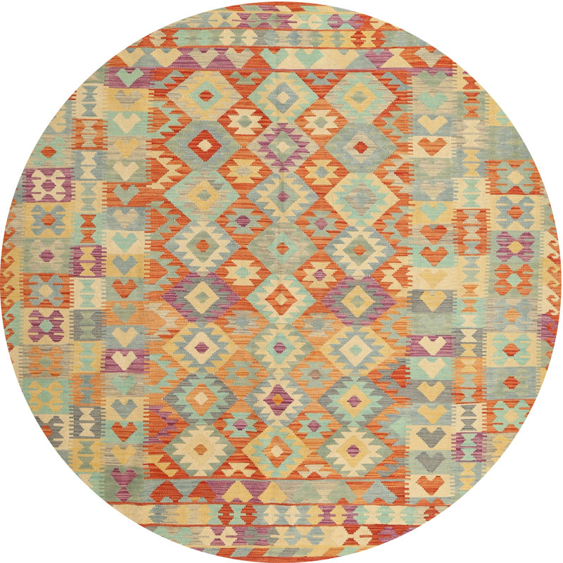 Tapis orange/jaune/vert contemporain Agusta, Rond 5 pi