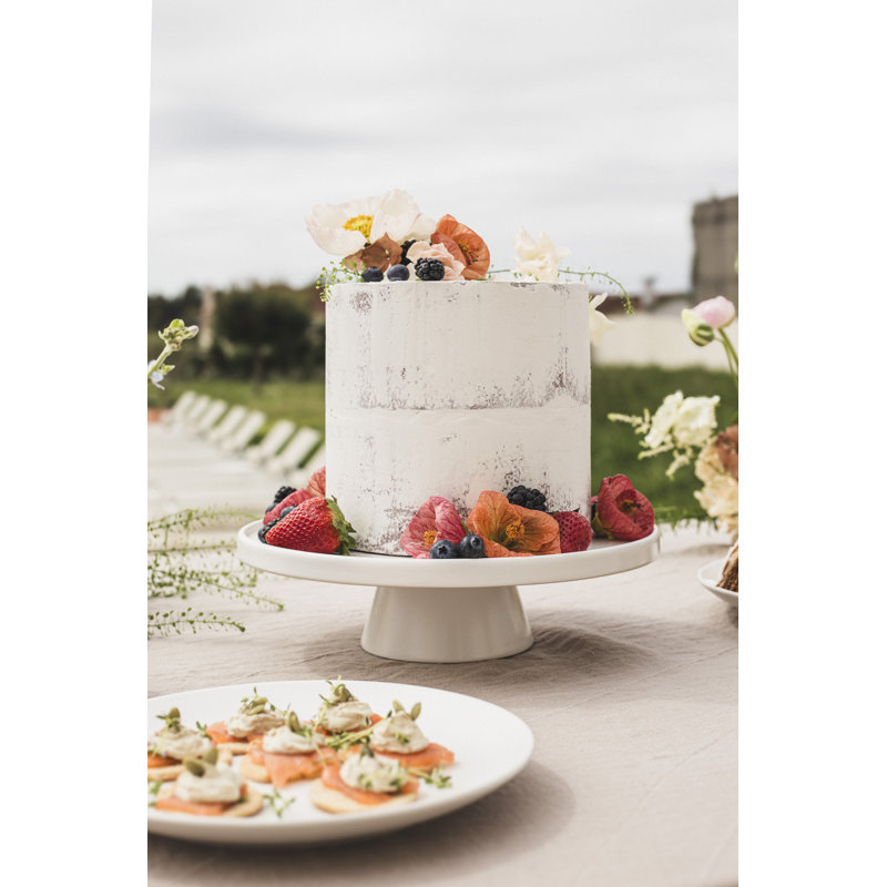 over&back Coupe Stoneware Round Cake Stand - Dessert Holder Perfect For Pies, Cakes, Cupcakes, Sweets, And More - All-occasion Decorative Display Dish - 11.1" D X 3" H - Semi-matte