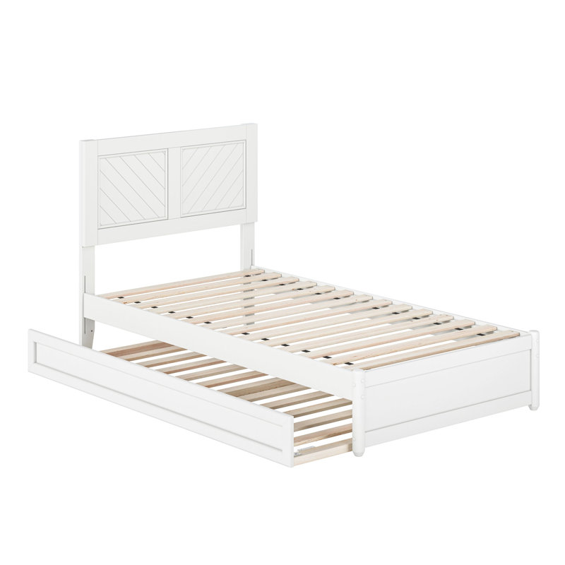 Lit plateforme en bois massif avec pied de lit et gigogne Lamarkus, Simple, Blanc