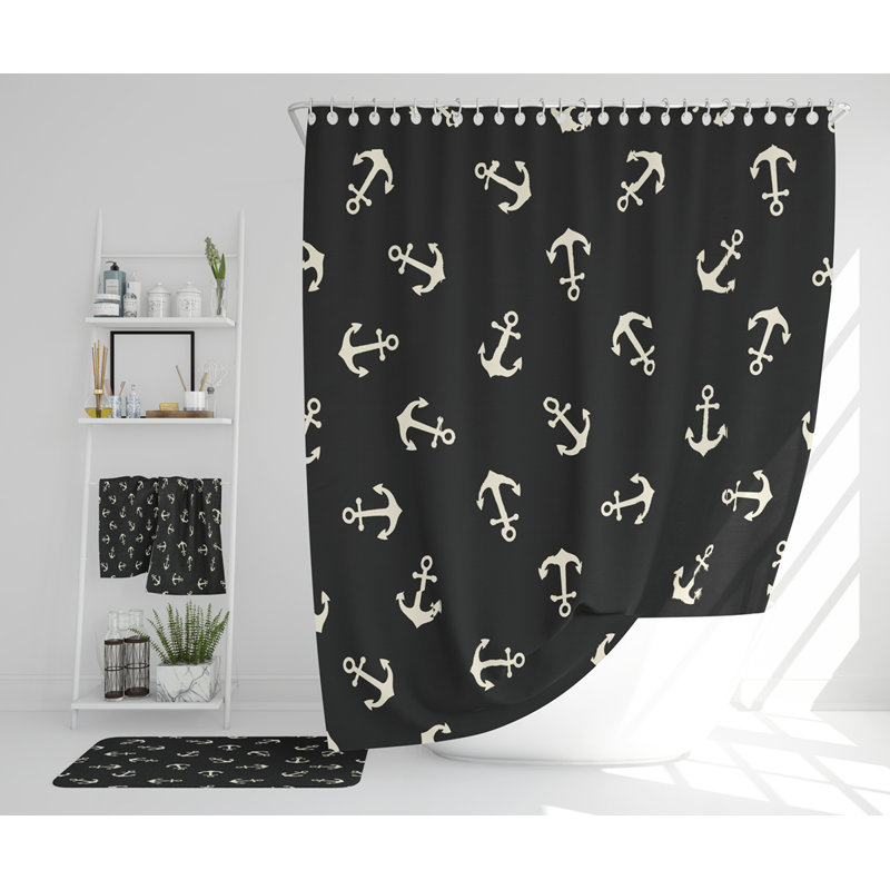 Norby Polyester Shower Curtain Set, Black