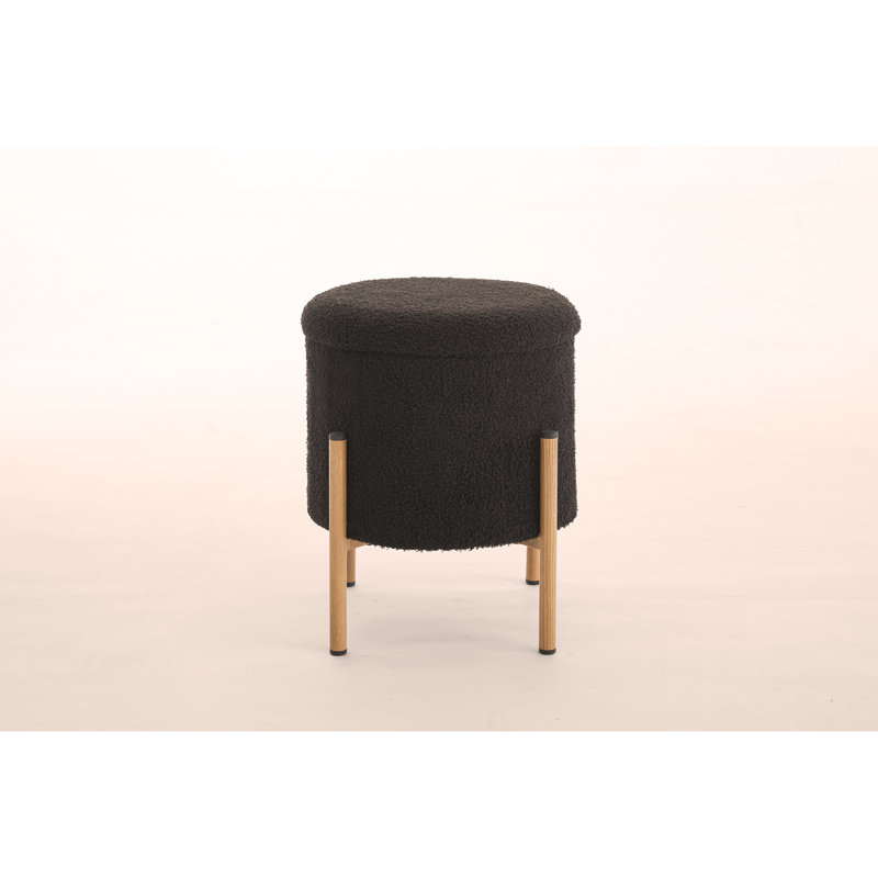 Versatile Round Storage Ottoman With Metal Base For Home Comfort, Black