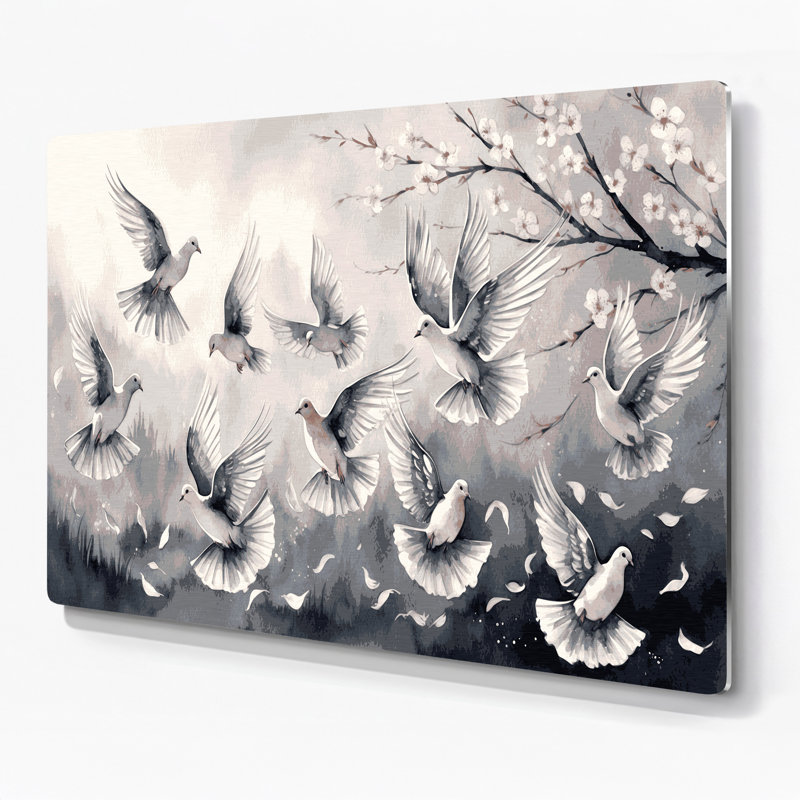 «Birds Mourning Dove», art mural en métal beige, H 8 po x l 10 po