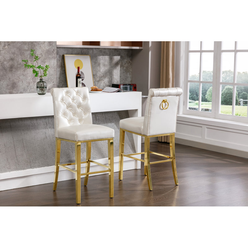 Kaarle Upholstered Counter Stool with Metal Frame, Bar Stool (29" Seat Height), White Seat/Silver Frame