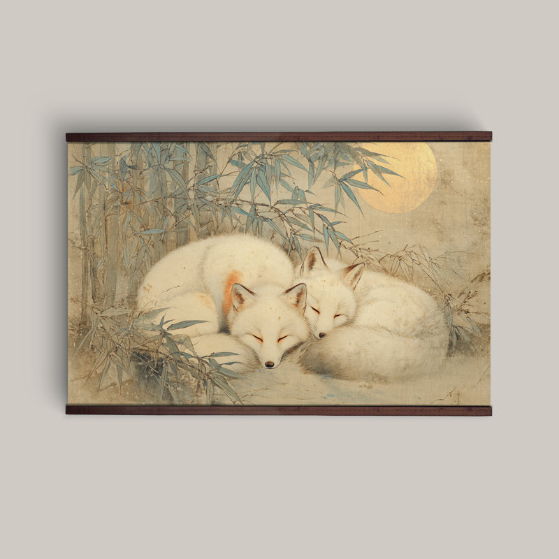 Sleeping Fox Wall Art on Canvas, Panoramic Framed Canvas Print, 32''Hx48''W