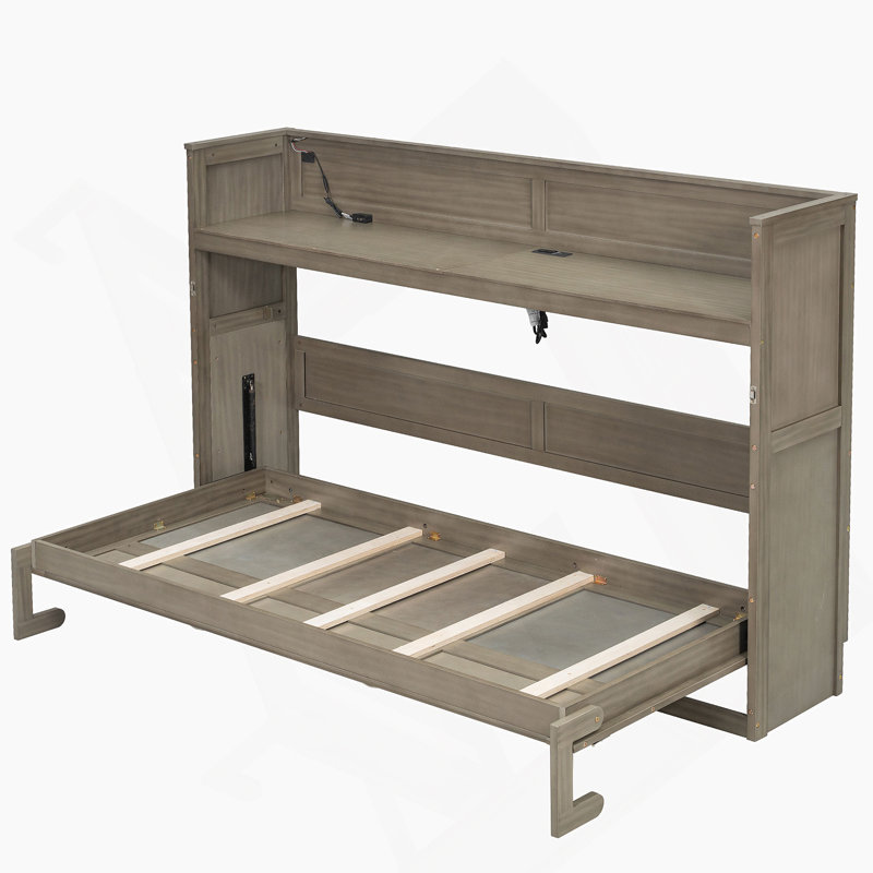 Lit escamotable simple TG avec bureau, lumière DEL et station de charge USB