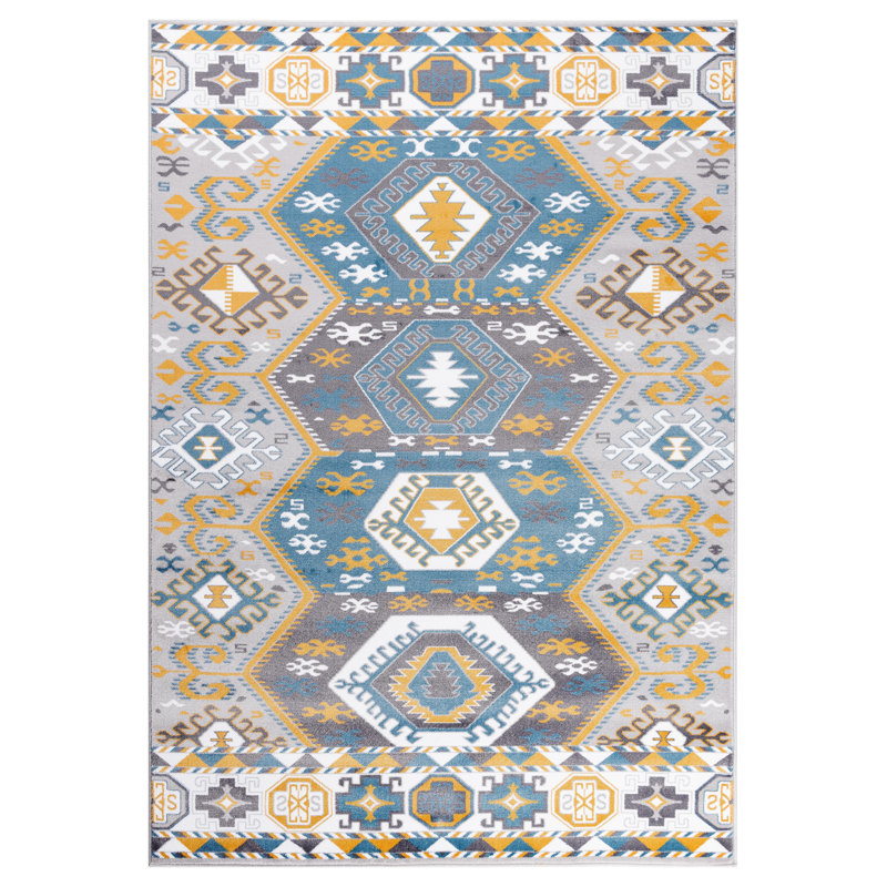 Tapis bleu / jaune Majeic, Rectangle 2 pi 2 po x 3 pi