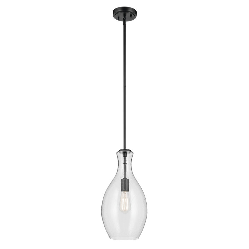 17.75" 1-Light Bell Pendant with Clear Seeded Glass, Satin Black