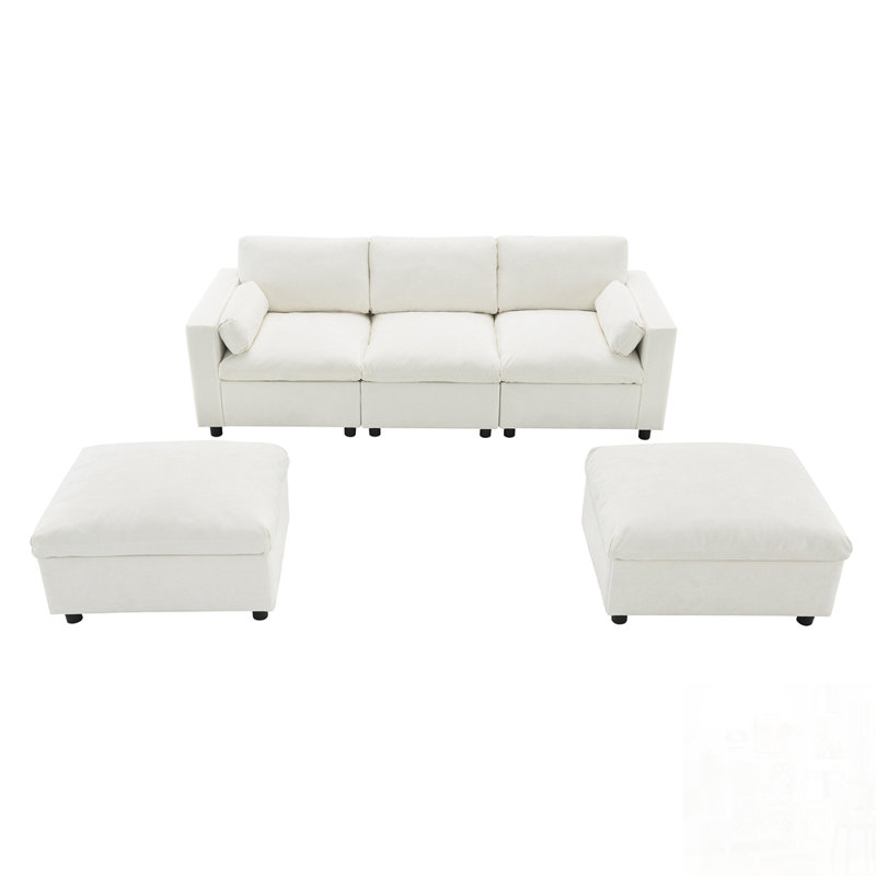 Canapé modulaire en chenille modulaire en U avec poches de rangement, 5 sièges, combinaison libre et 2 repose-pieds mobiles pour une vie moderne