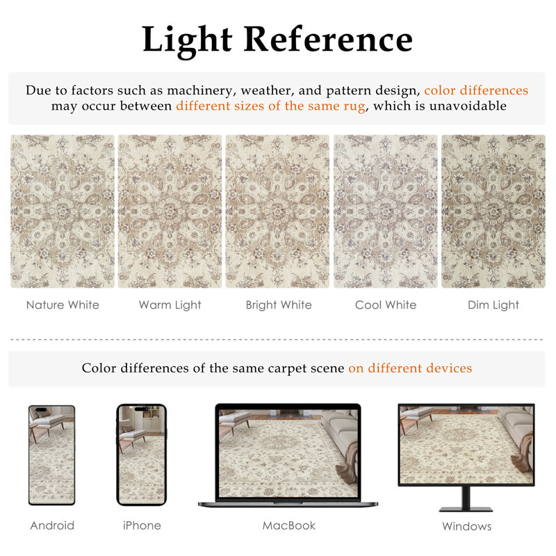 Tapis oriental lavable à la machine avec envers antidérapant Stella, Rectangle 6 pi x 9 pi