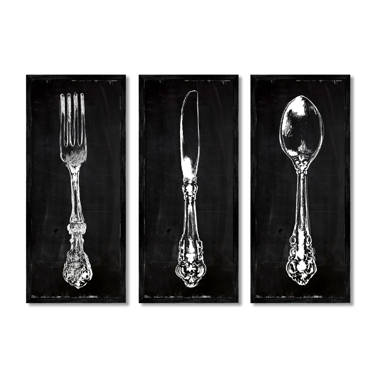 Stupell Industries Kitchen Fork Silverware Cutlery Black Background On  Canvas by Adolf Llovea Painting