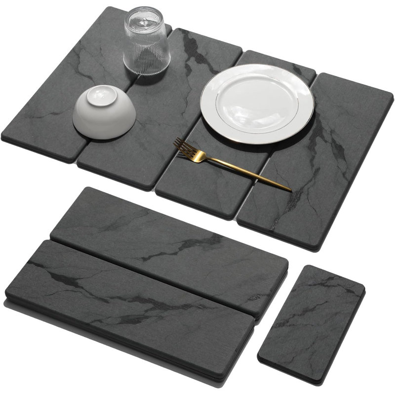 Paquet de 2 tapis de séchage en diatomacées gris foncé, comptoir de cuisine absorbant l'eau