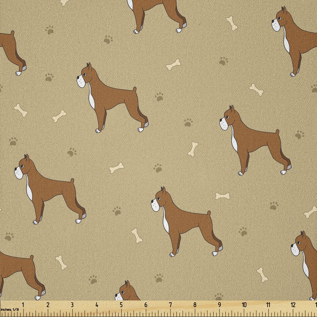 Stoff als Meterware, Brown Cartoon-Welpen, Boxer-Hund, Pale Brown Caramel Weiß