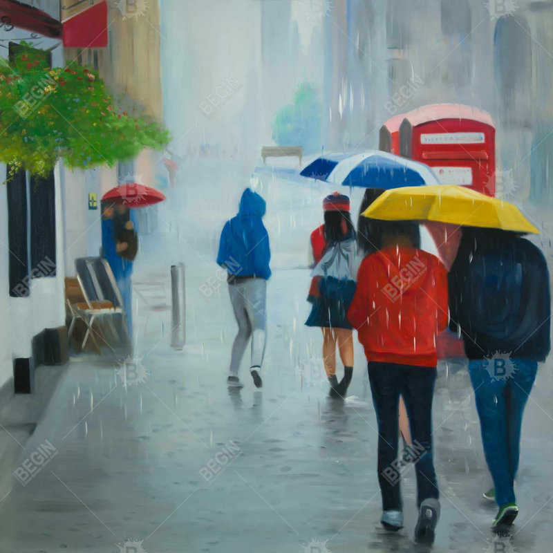 Les gens qui marchent sous un parapluie | Décoration Rainy Day, H 36 po x l 36 po