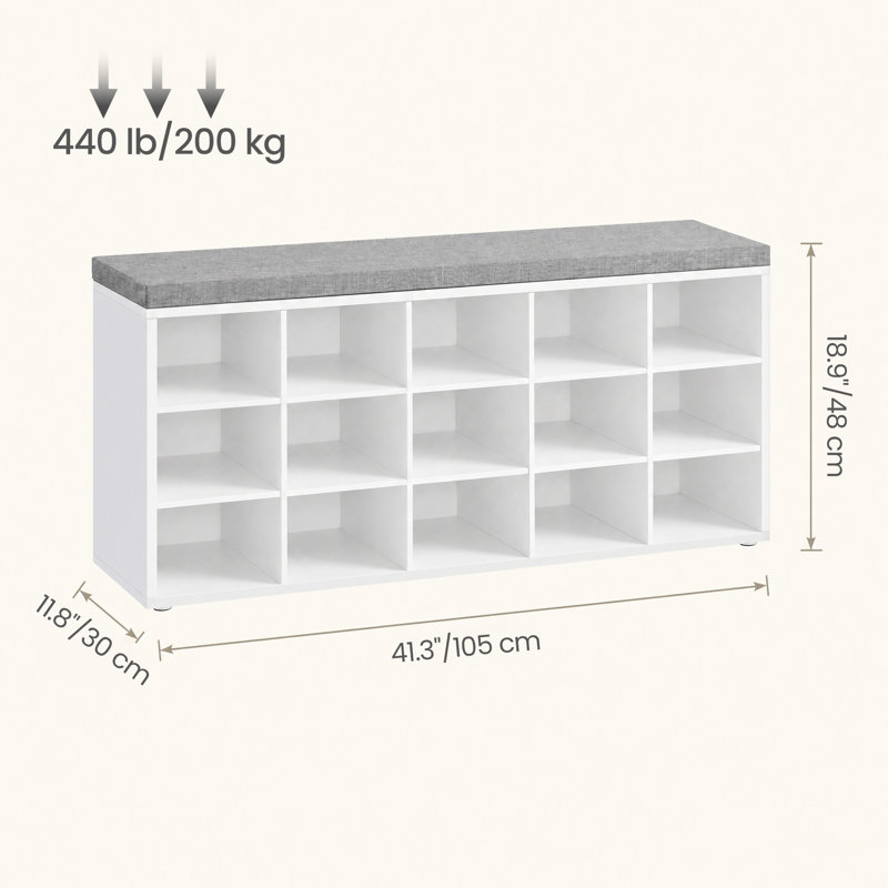 Jurina 15 Pair Shoe Storage Bench, White/Gray