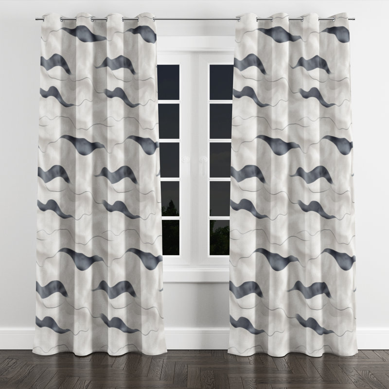 Abstract Curtain panels - Black Air Lines Monochrome Grommet Curtain - 1 Panel, 52" W x 63" L, Silver Grommets
