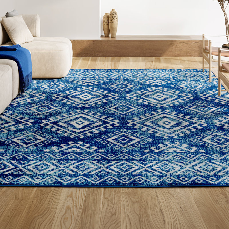 Tapis bleu / blanc Tybalt, Rectangle 5 pi 3 po x 7 pi 7 po