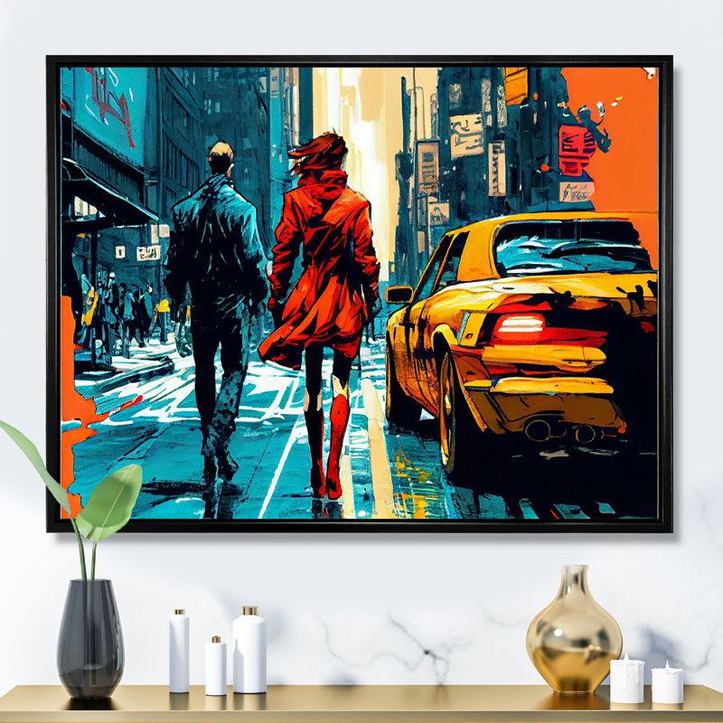 Art mural sur toile New York Love II - City New York, H 24 po x l 32 po x P 1 po, Toile avec cadre flottant noir