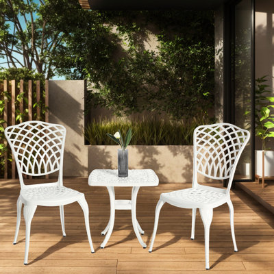 3 Piece Outdoor Patio Furniture - Cast Aluminum, Rustproof 2 Chairs & 1 Table In White Classical Style For Garden, Backyard Convenient Assembly Process Aluminum Porch, Garden Design, Simple Steps