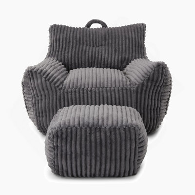 Giant Plush Bean Bag Chair With Armrests And Footstool, Ideal For Relaxing, Reading Or Gaming In Living Room, Bedroom And Dorm