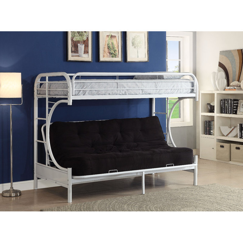 Alycea Futon Bunk Bed with Built-in Ladders, White, Twin Over Queen