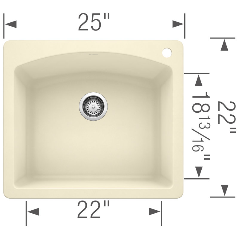 Diamond SILGRANIT 25" L X 22" W Drop-in/Undermount Kitchen Sink, Anthracite, 1 hole