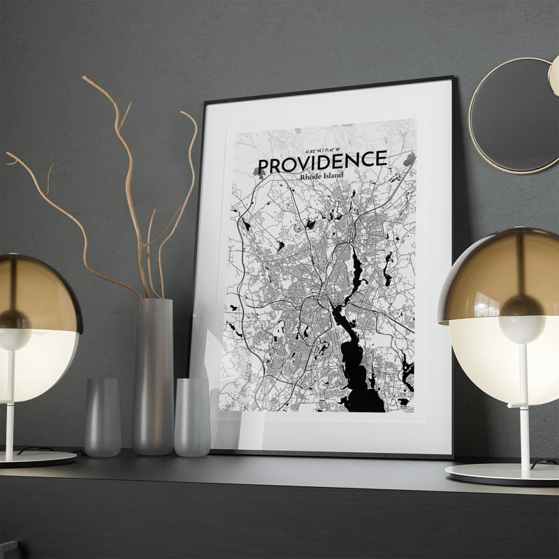 Providence, carte de la ville, impression, H 17 po x l 11 po, Noir et blanc