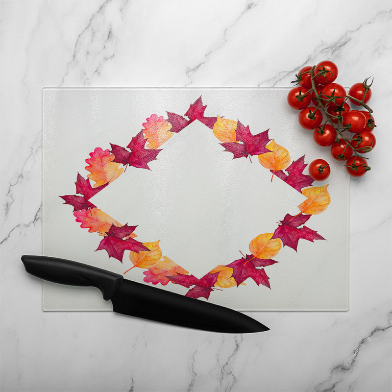 Diamond Autumn Reath Glass Chopping Board, 40cm L x 28cm W
