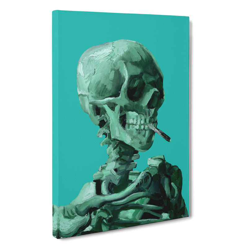 Blue Skull of a Skeleton with Cigarette by Vincent Van Gogh - Wrapped Canvas, 91cm H x 60cm W x 3cm D