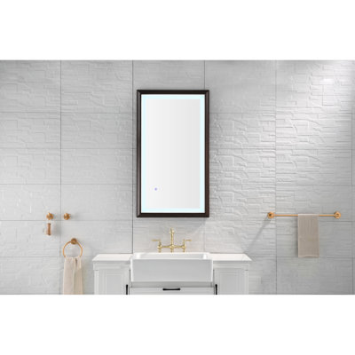 Miroir de salle de bain 40 x 24 pouces avec cadre en aluminium, fixation murale, brouillard, 3 couleurs, gradation continue, mémoire, naturel / blanc, brun haute définition, bonne décoration à intensité variable, définition et transparent