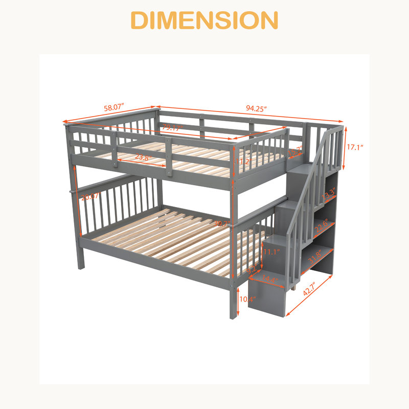 Lit superposé double avec rangement Stairway, Gris