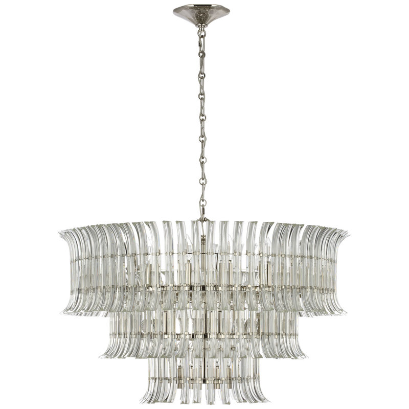 AERIN Rhine 34" Three Tier Chandelier with Crystal, Polished Nickel