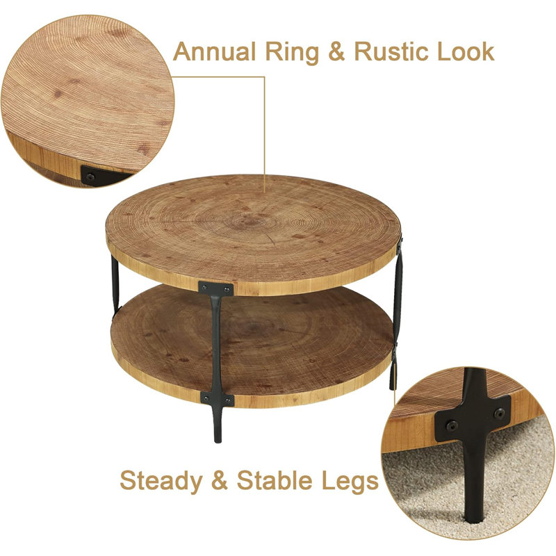 Natural Pine and MDF Round 2-Tier Coffee Table