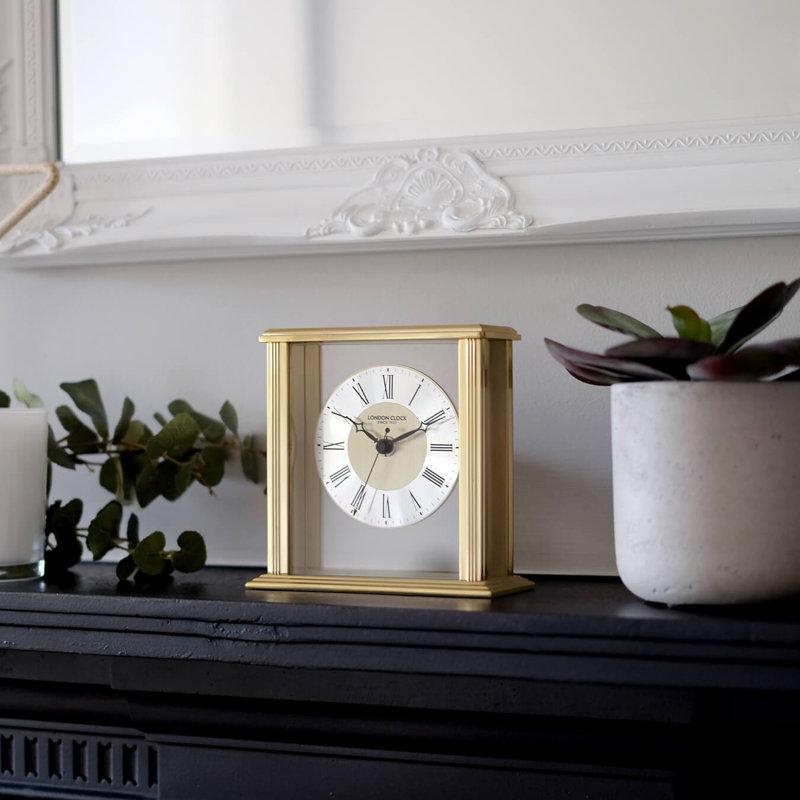 Traditional Analogue Metal Tabletop Clock, Gold