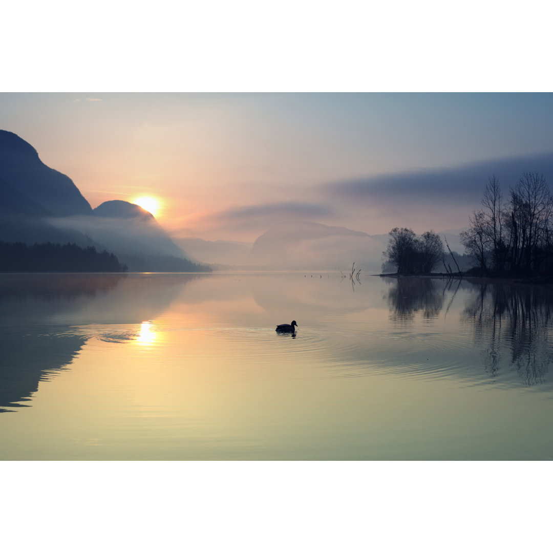 Sonnenaufgang am See von Tjasam - Druck