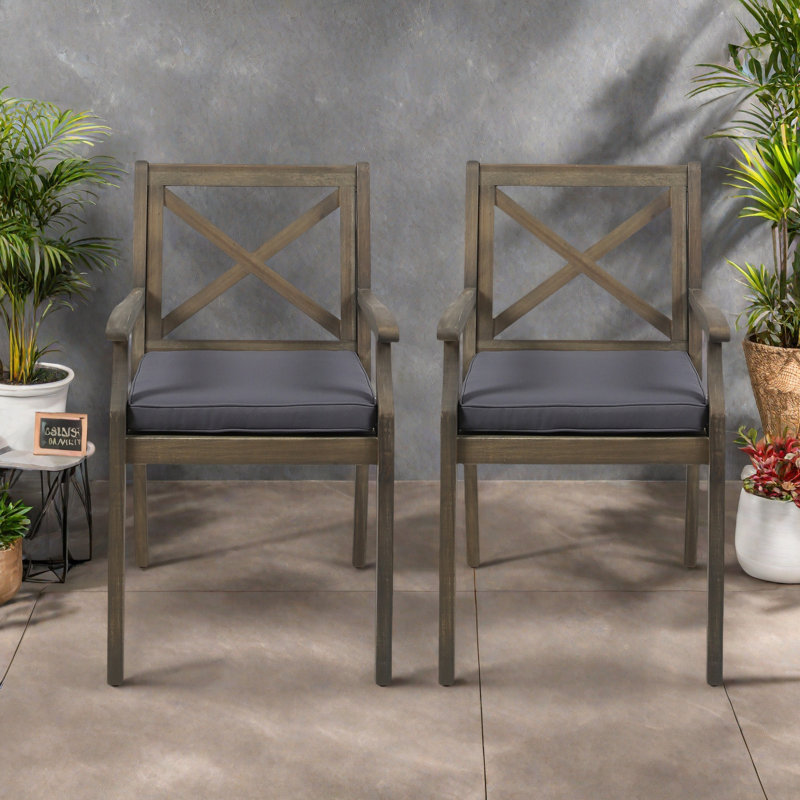 PERLA DINING CHAIR,2PCS With 2 Cushions, Dark Grey/Grey
