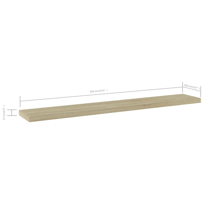 Bookshelf Boards 8 pcs Engineered Wood, Sonoma Oak, (8 Shelves) 0.6" H x 15.5" W x 15.5" D