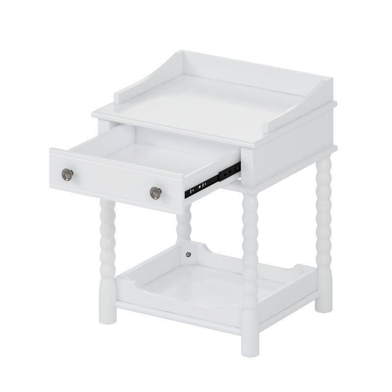 Table de bout avec tiroir et tablettes, Blanc
