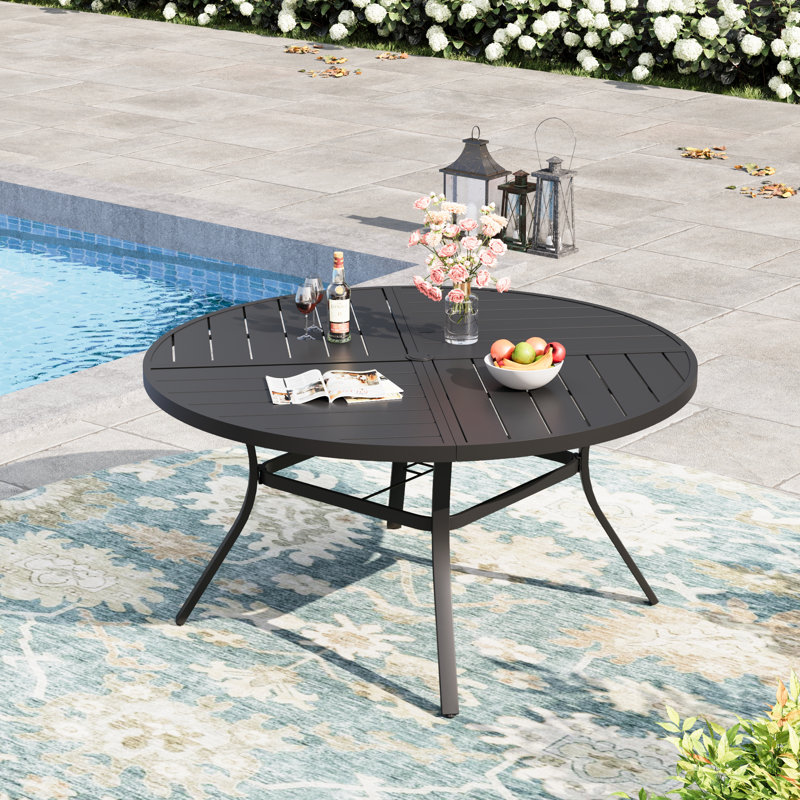50" Round Outdoor Patio Dining Table, Black