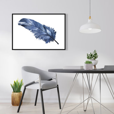 Blue Feather - Classic Blue Living Room Framed Canvas Art