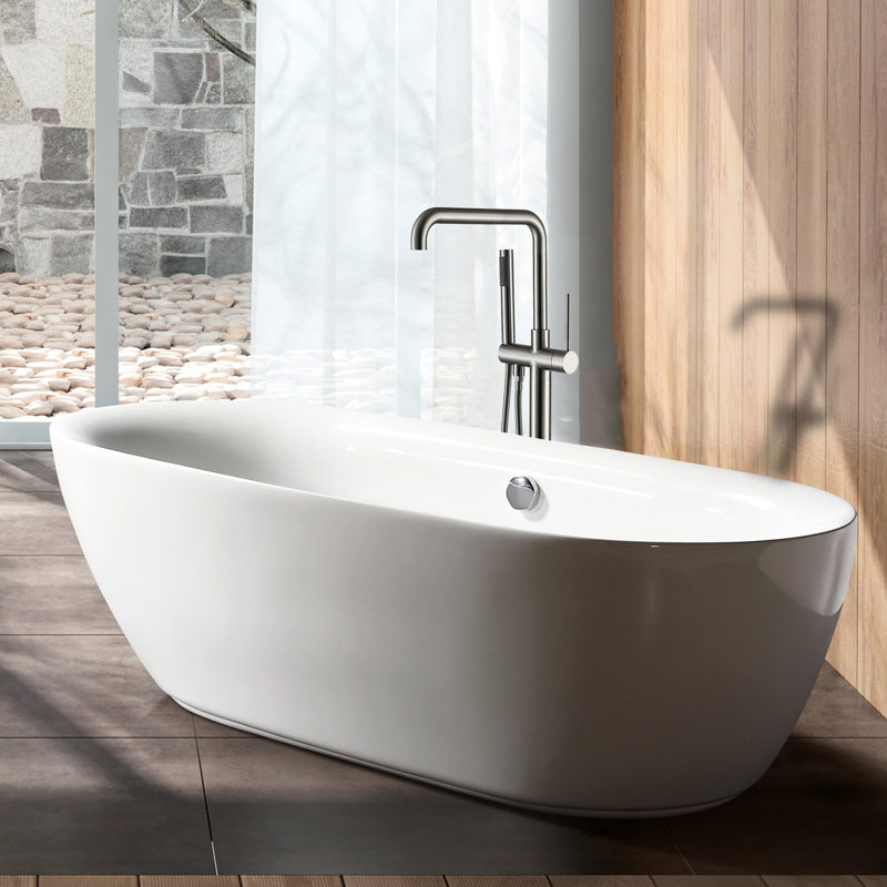Freestanding Tub Faucet With Hand Shower, 3, Blush, Metal, 6.27 In W X D 41.23 H, 11.06 Lb - Bathroom Remodeling 3 Handles, Blush Colored Bath Accessory