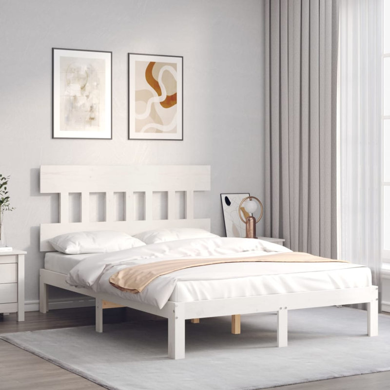 Bed Frame with Headboard, White, Small Double (4')