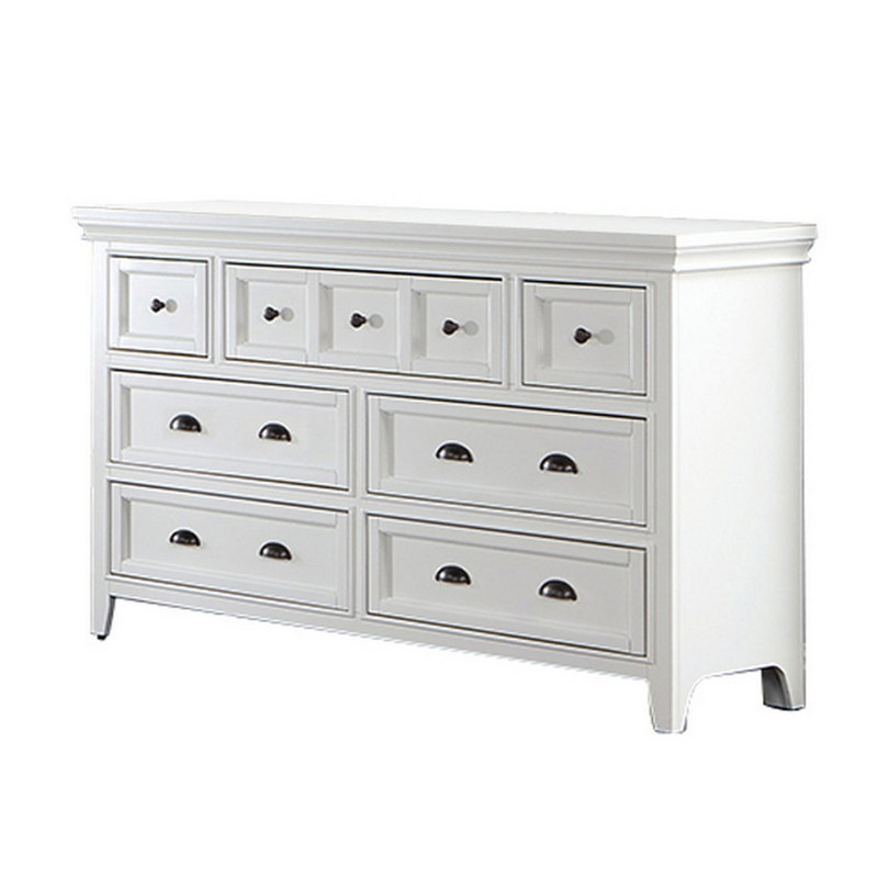 Commode double en bois massif à 7 tiroirs l 56 po Hannon, Blanc