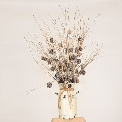 Artificial Rustic Birch Pinecone Fall Winter Floral Arrangement, Christmas Day Sprays With Long Stems For Vase Filler Table Decoration