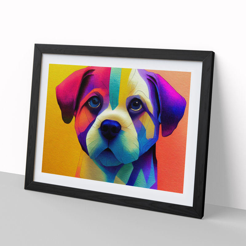 Watercolour Dog Vol.1 Abstract - Single Picture Frame Print, Black Framed, 34cm H x 46cm W x 2cm D