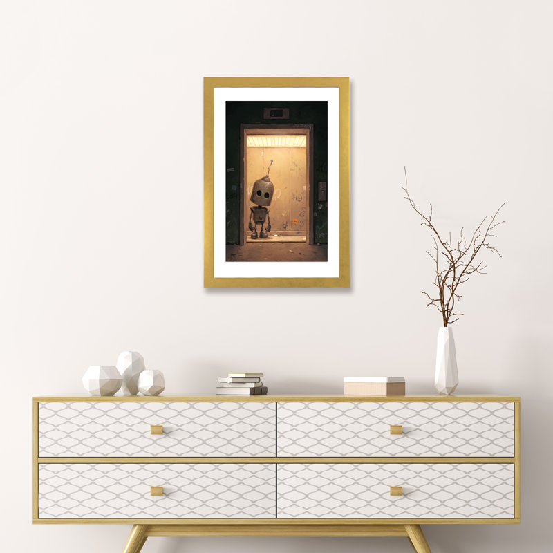 Portail pour enfants, art encadré, H 32 po x l 24 po x P 1 po, Papier encadré doré